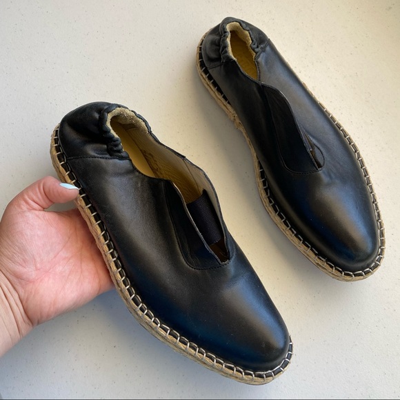 Tia Cibani Shoes - Tia Cibani Black Leather Espadrille Almond Loafer